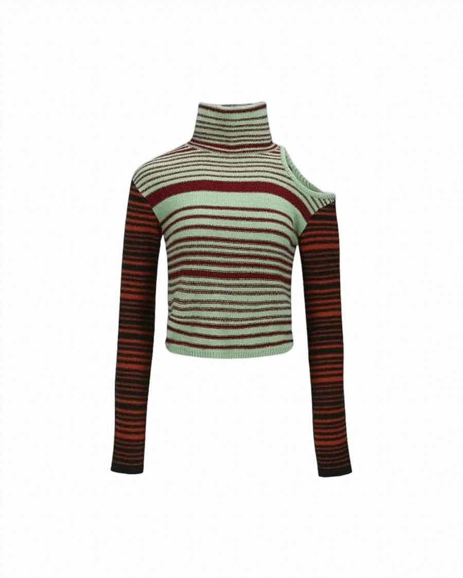 Andersson Bell Asymmetrical Cropped Turtleneck Sweater With Striped Design