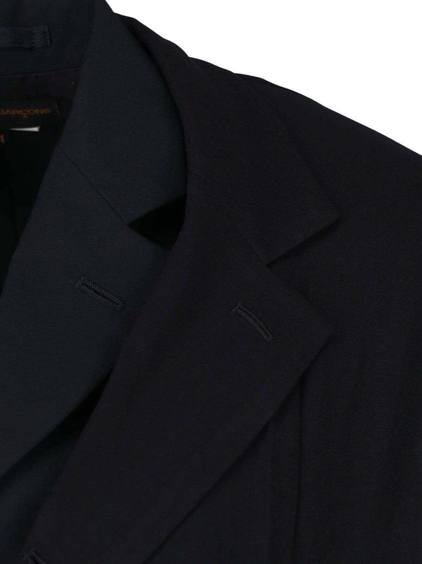 Comme Des Garçons Layered Black Wool Coat With Classic Notch Lapel