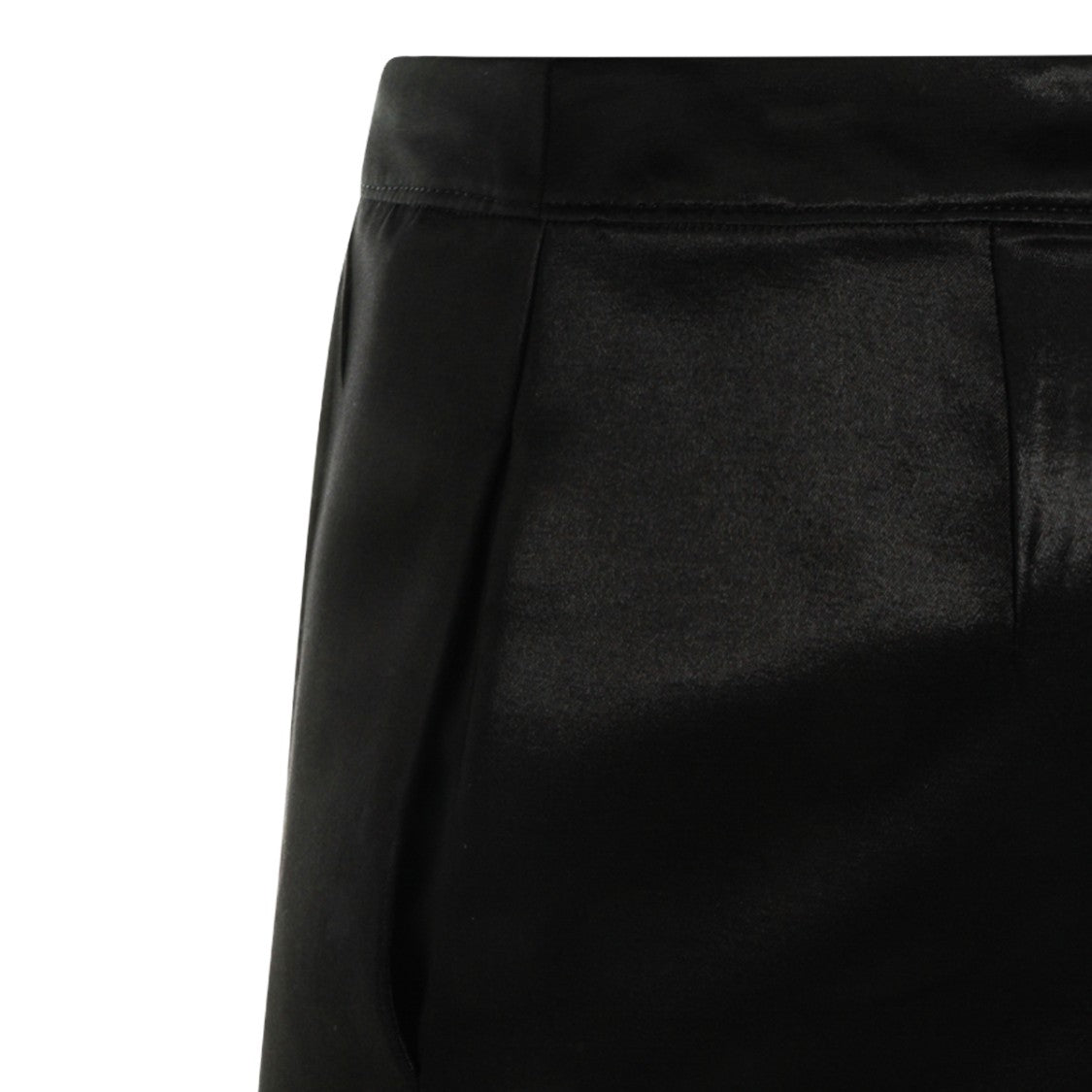 Saint Laurent Satin Finish Black Skirt With Pleated Waistband And Back Slit