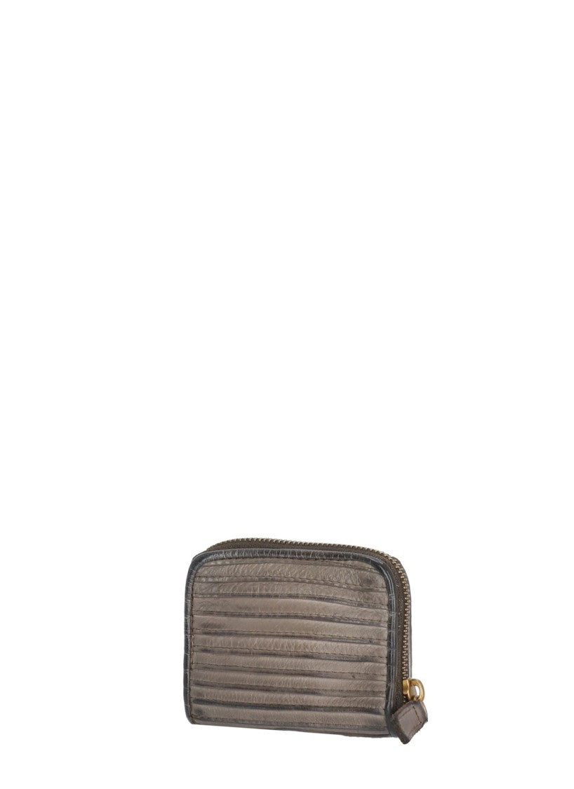 Majo Textured Grey Leather Wallet With Gold-Tone Hardware