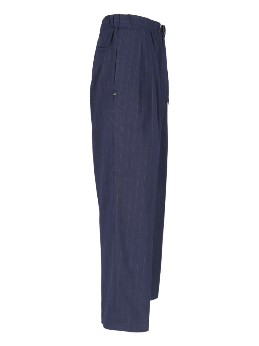 White Sand Blue Straight-Leg Belted Pants