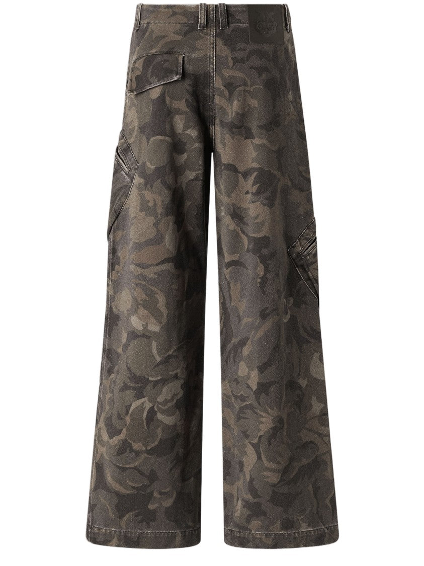 Pinko Wide-Leg Cotton Pants With Floral Camouflage Print
