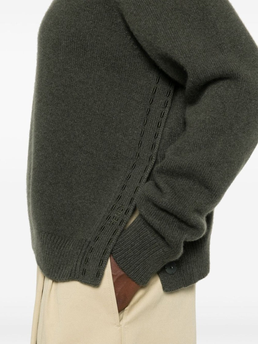 Fendi Turtleneck Cashmere Sweater With Subtle Side Detailing