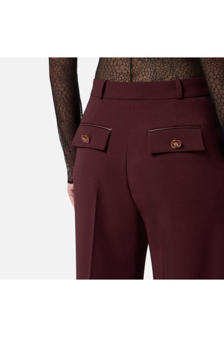 Elisabetta Franchi Burgundy High-Waist Pleated Polyester-Blend Formal Pants