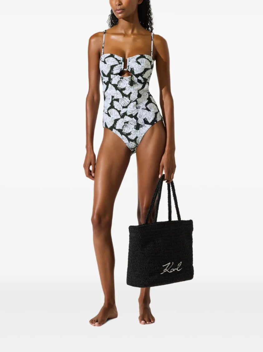 Karl Lagerfeld One-Piece Swimsuit With Abstract Fan Pattern