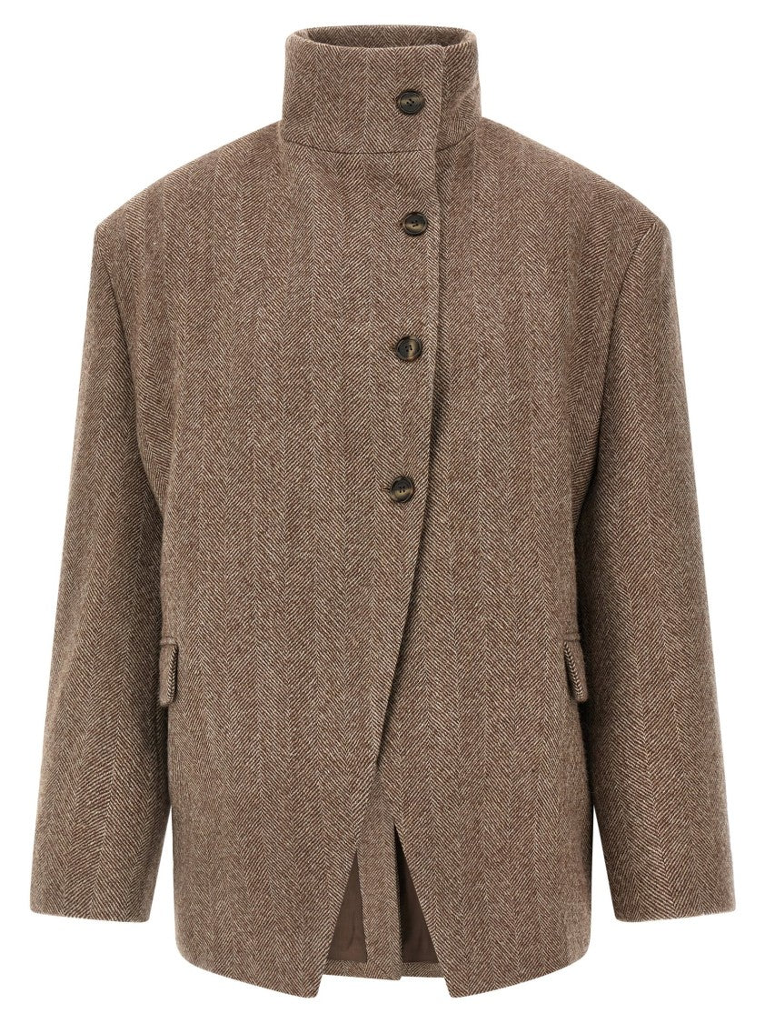 Magda Butrym Herringbone Wool Blazer With Removable Hood And Silk Lining