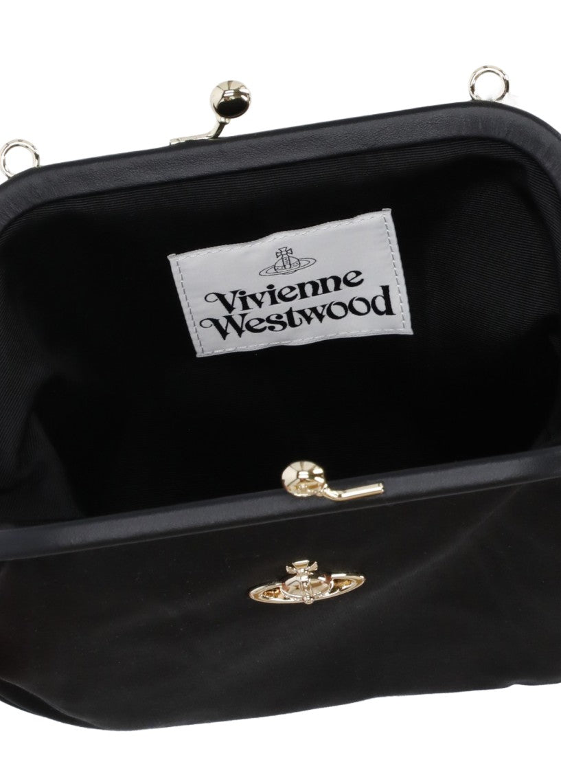 Vivienne Westwood Soft Black Handbag With Metallic Orb Logo And Removable Handle