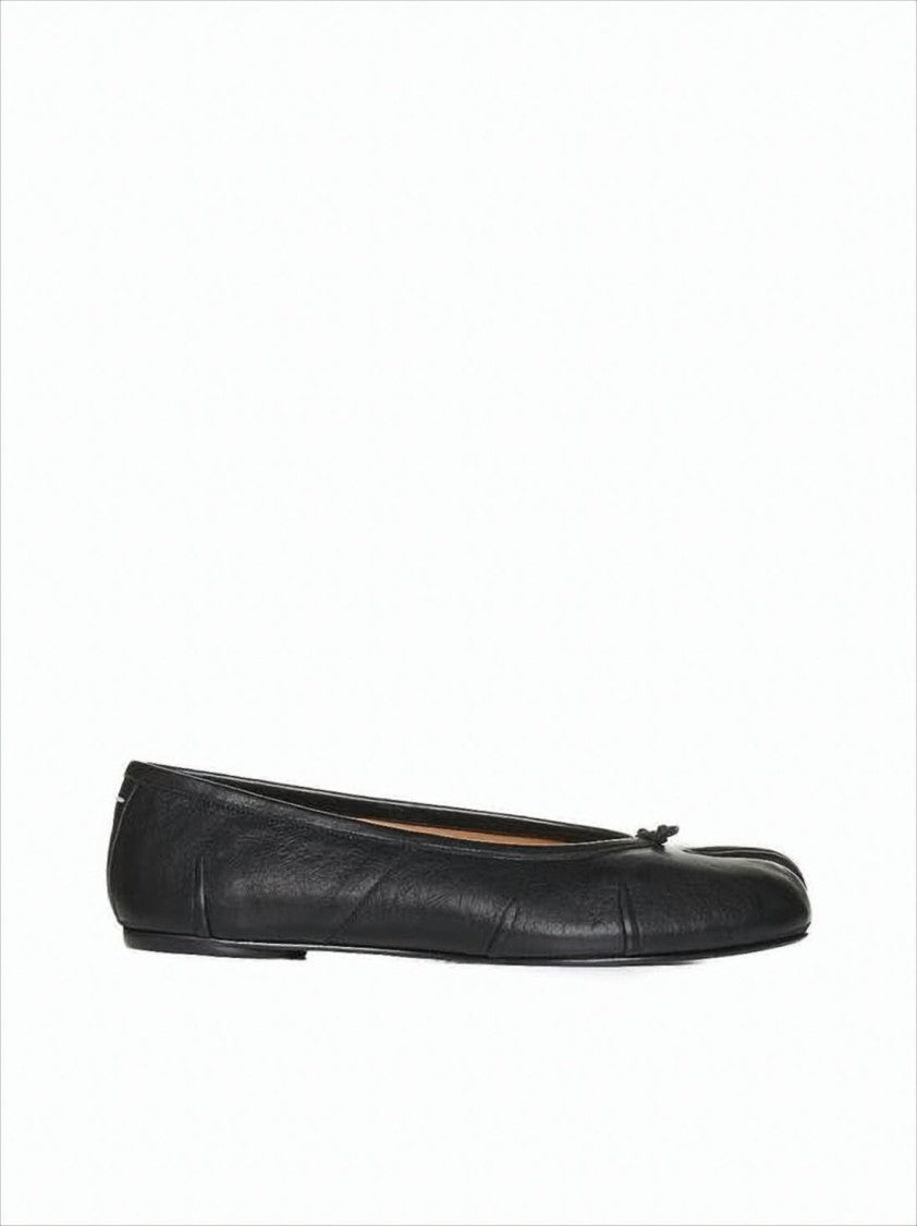 Maison Margiela Split-Toe Black Leather Flats With Knot Accent