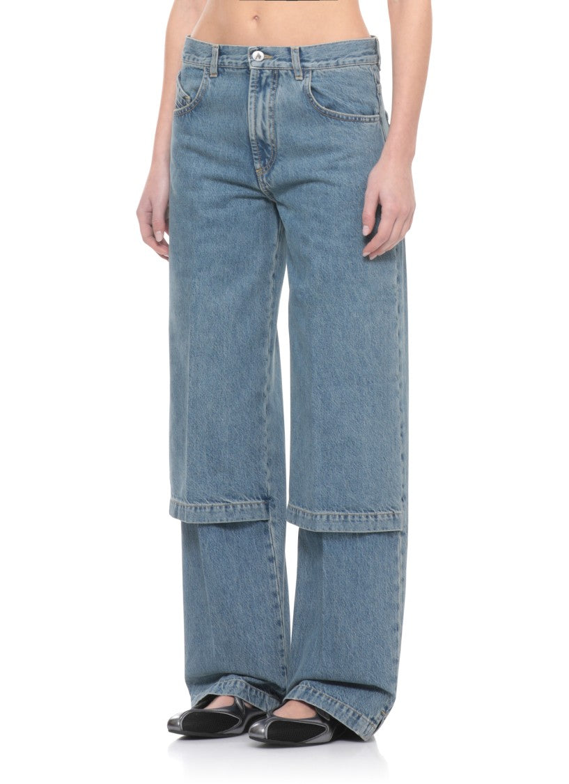 The Attico Blue Rear Embroidered Logo Palazzo Jeans