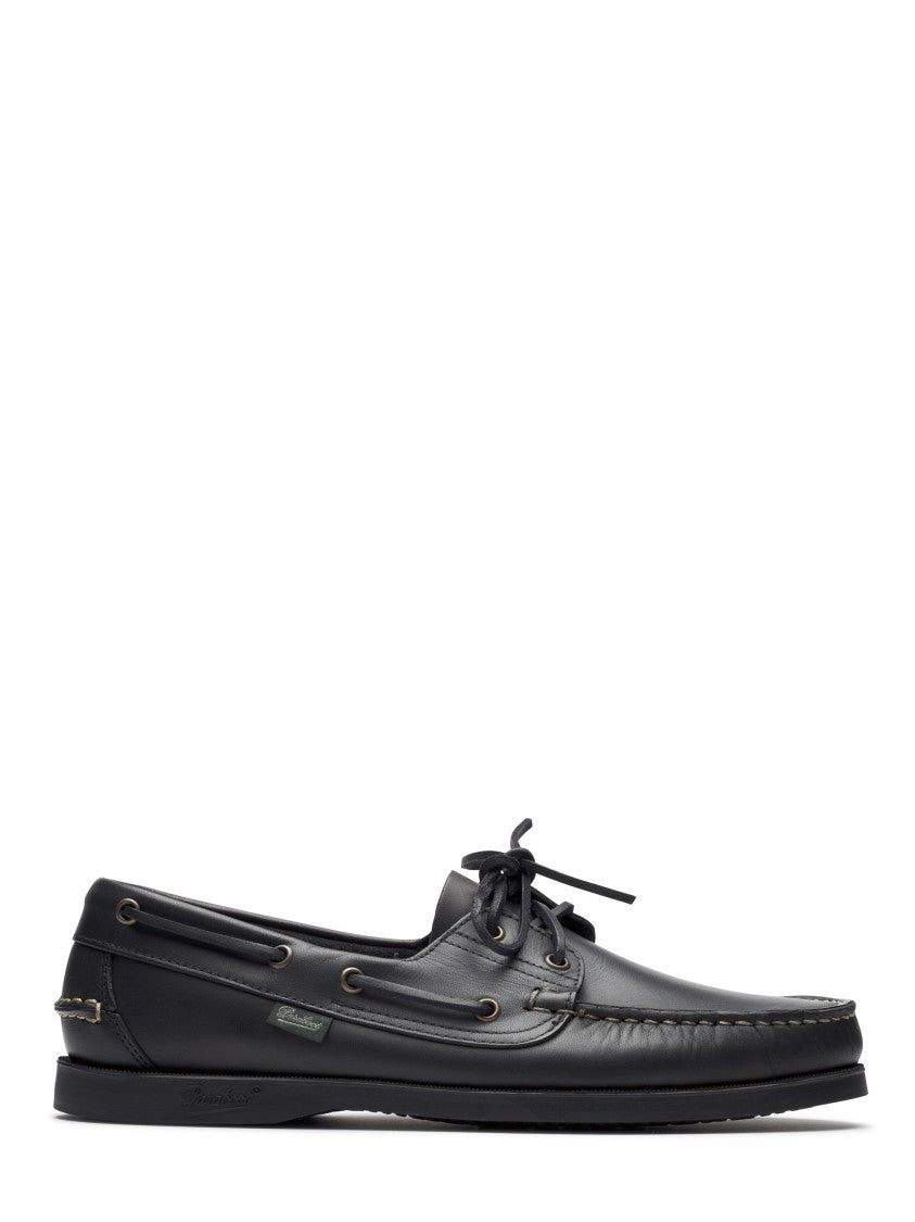 Paraboot Moccasin-Style Black Leather Flat Shoes With Lace-Up Design