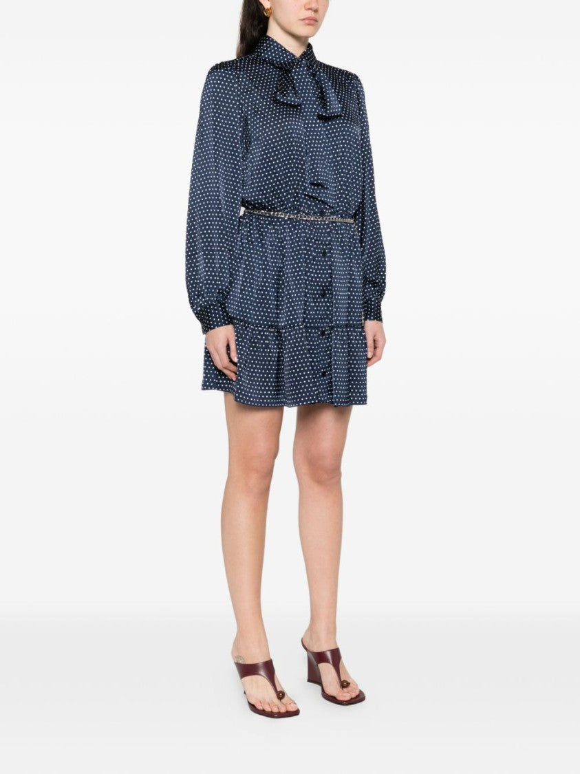 Michael Kors Navy Blue Polka Dot Mini Dress With Ruffled Hem