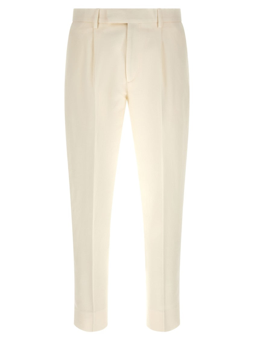 Zegna Tailored Cotton-Linen Blend Formal Trousers With Front Pleats