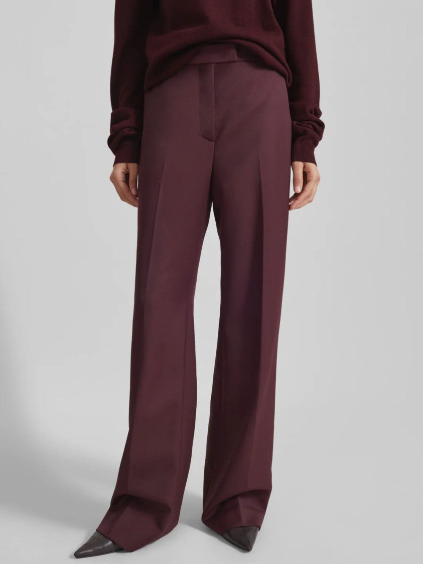 The Frankie Shop Burgundy Wool Blend Straight Front Pleat Straight-Leg Pants