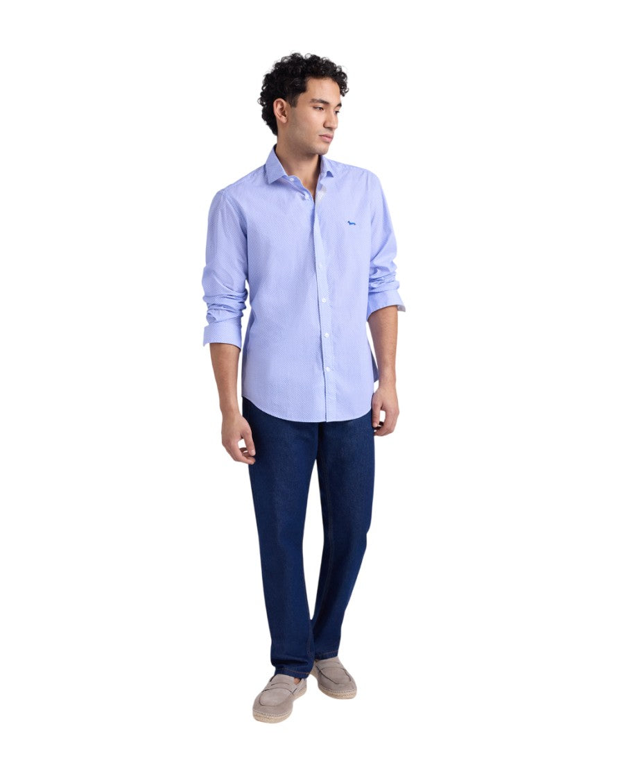 Harmont & Blaine Clear Blue Micro-Print Shirt Buttonless Collar