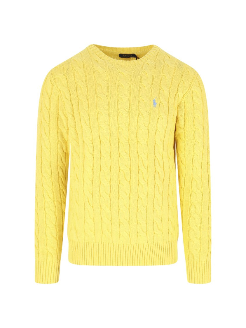 Polo Ralph Lauren Yellow Cable-Knit Crewneck Cotton Sweater