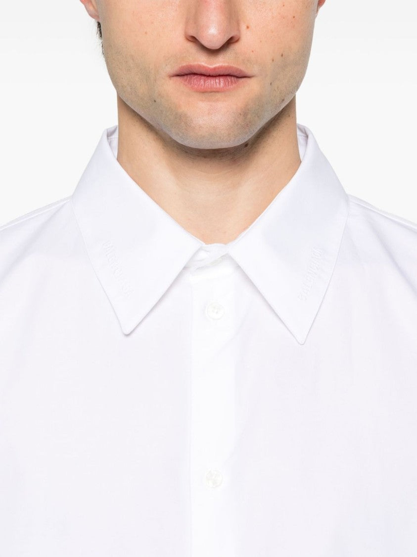 Balenciaga Logo-Embroidered White Relaxed-Fit Shirt
