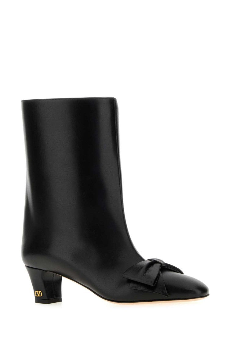 Valentino Garavani Black Leather Bowow Ankle Boots