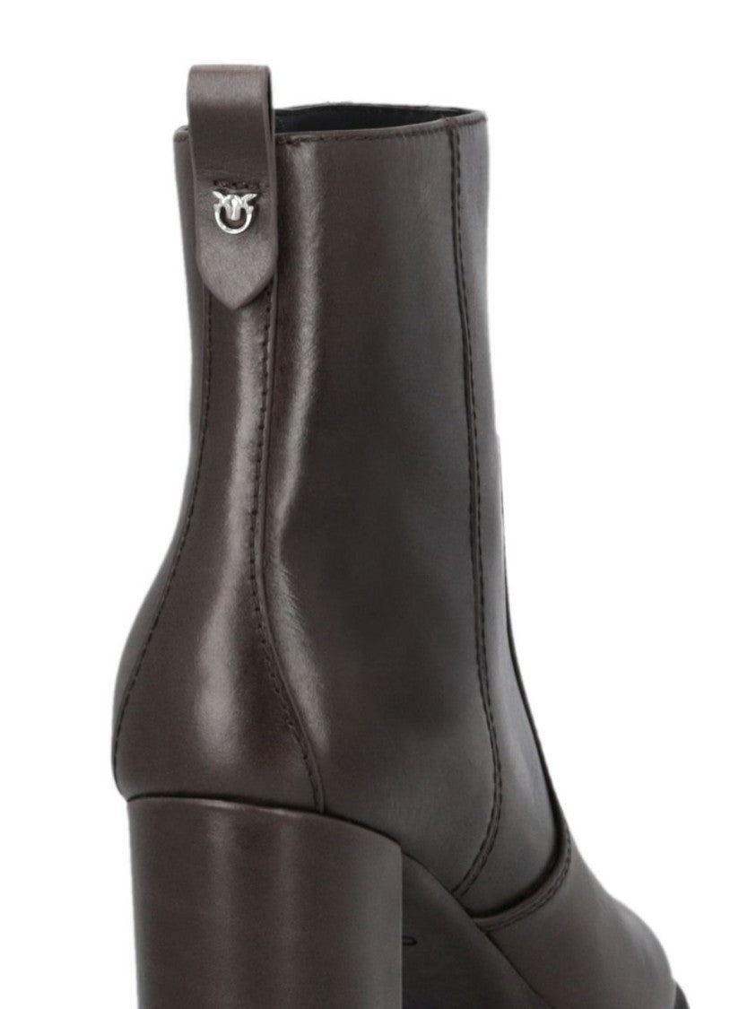Pinko Black Minimalistic Block Heel Lug Boots