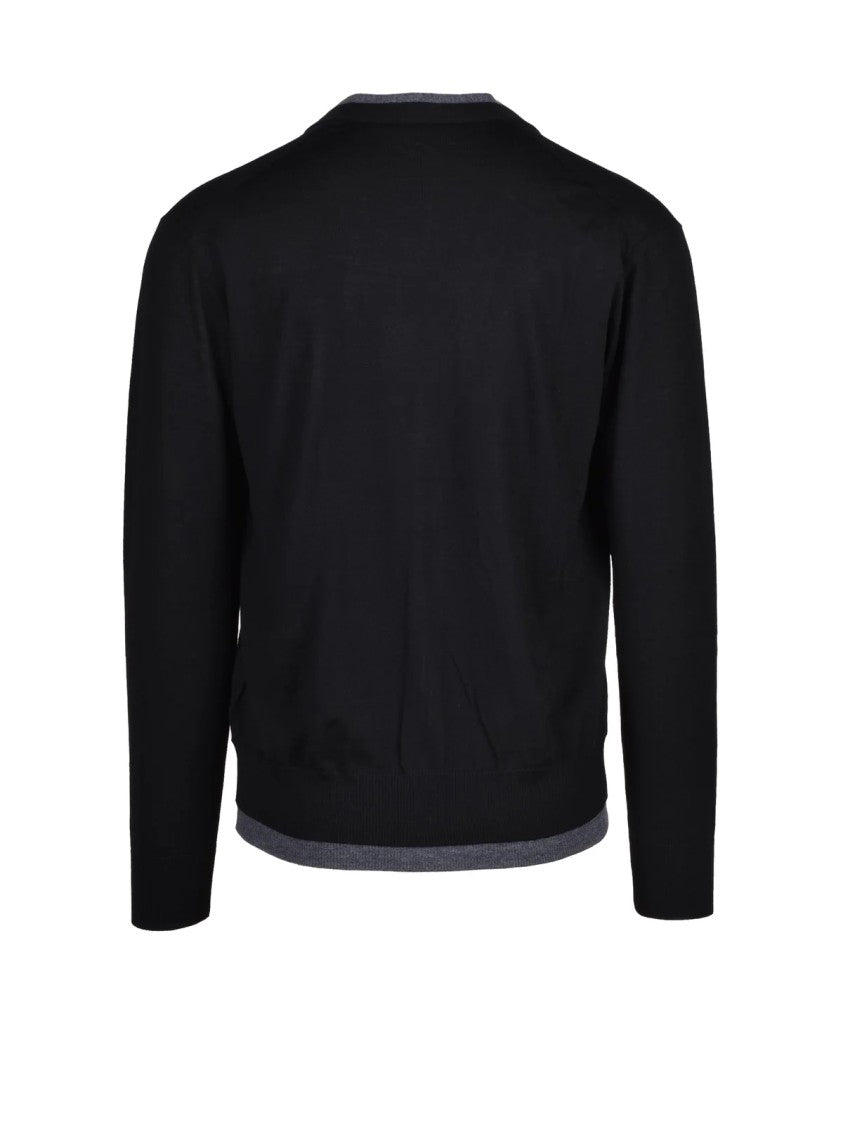 Paolo Pecora Black Virgin Wool V-Neck Cardigan