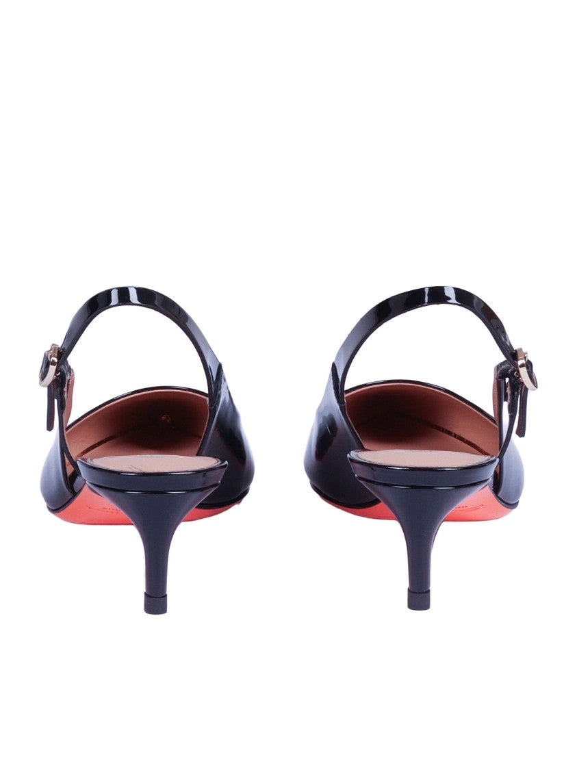 Santoni Glossy Patent Calfskin Slingback Pumps