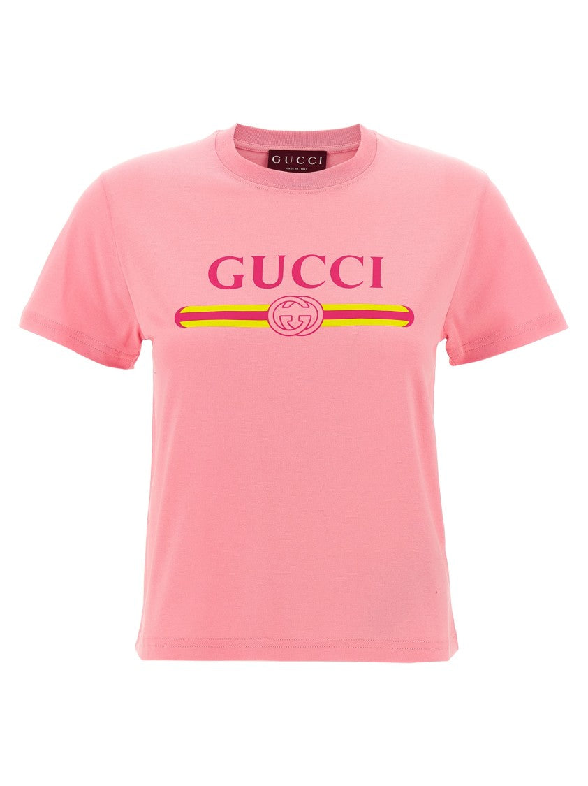 Gucci Retro-Inspired Pink Cotton T-Shirt With Logo Print