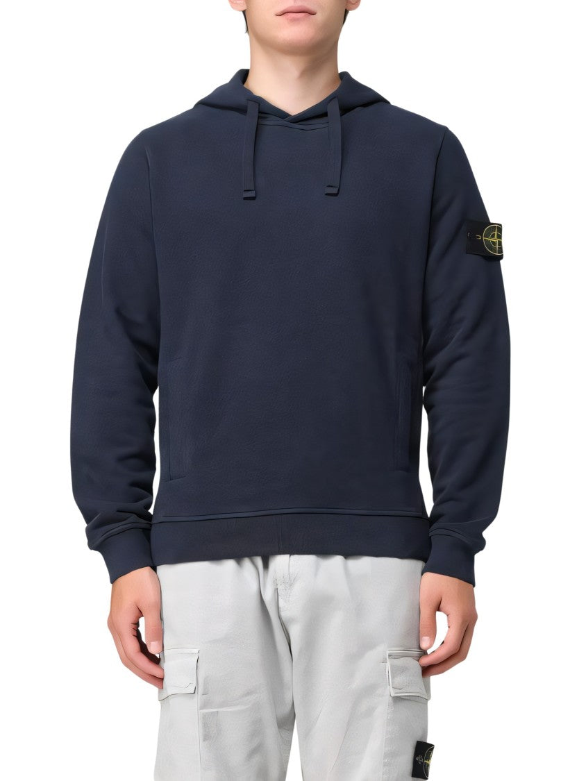 Stone Island Classic Blue Hoodie With Logo Patch