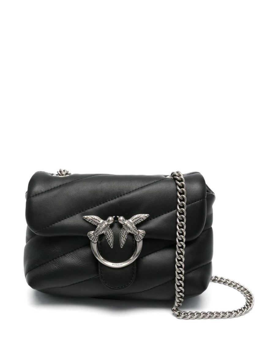 Pinko Black Quilted Silver Bird Chain Bag