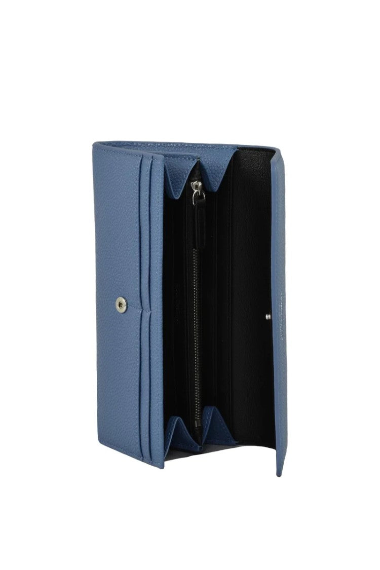 Emporio Armani Textured Leather Wallet With Flap Closure And Metallic Logo Detail