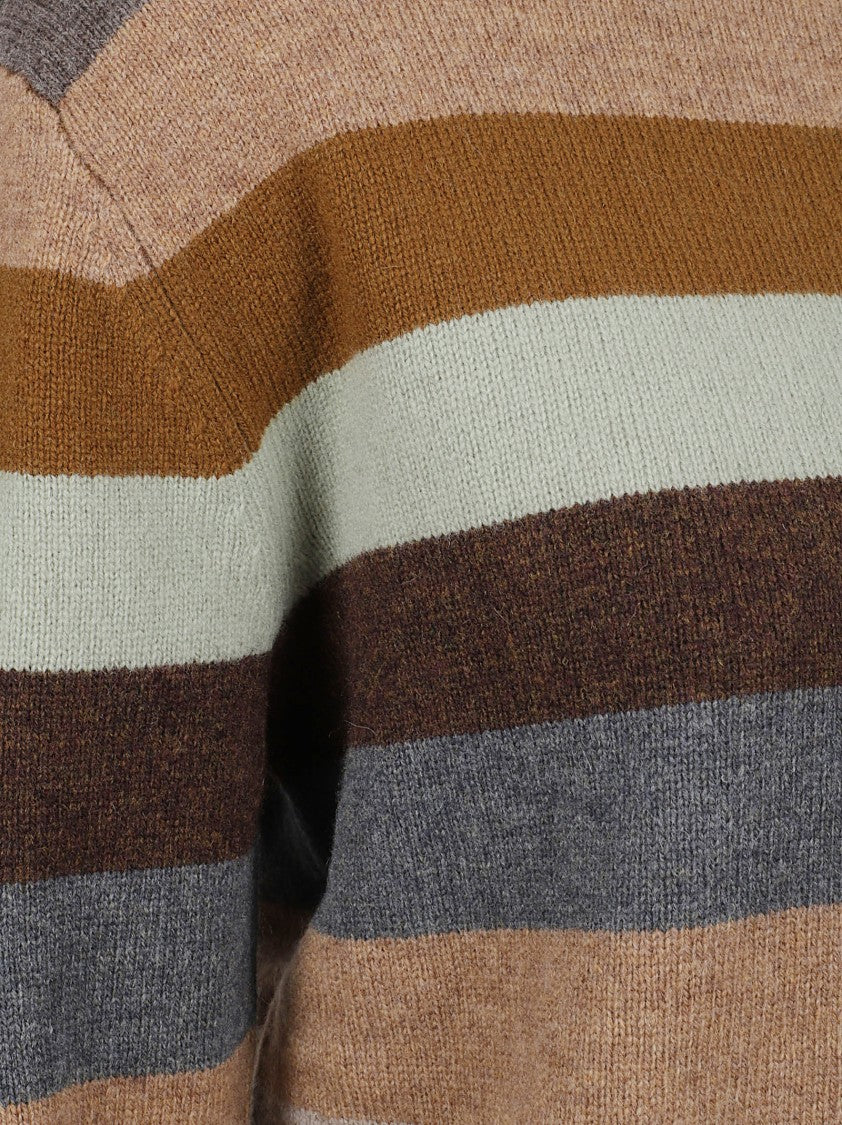 Tory Burch Multicolored Striped Wool Sweater With Ribbed Details