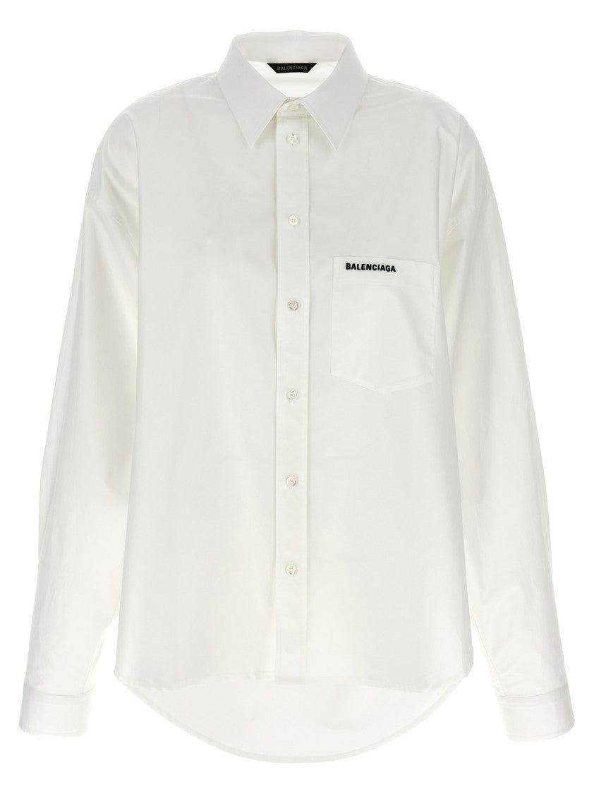 Balenciaga Oversized Cotton Poplin Shirt With Logo Embroidery