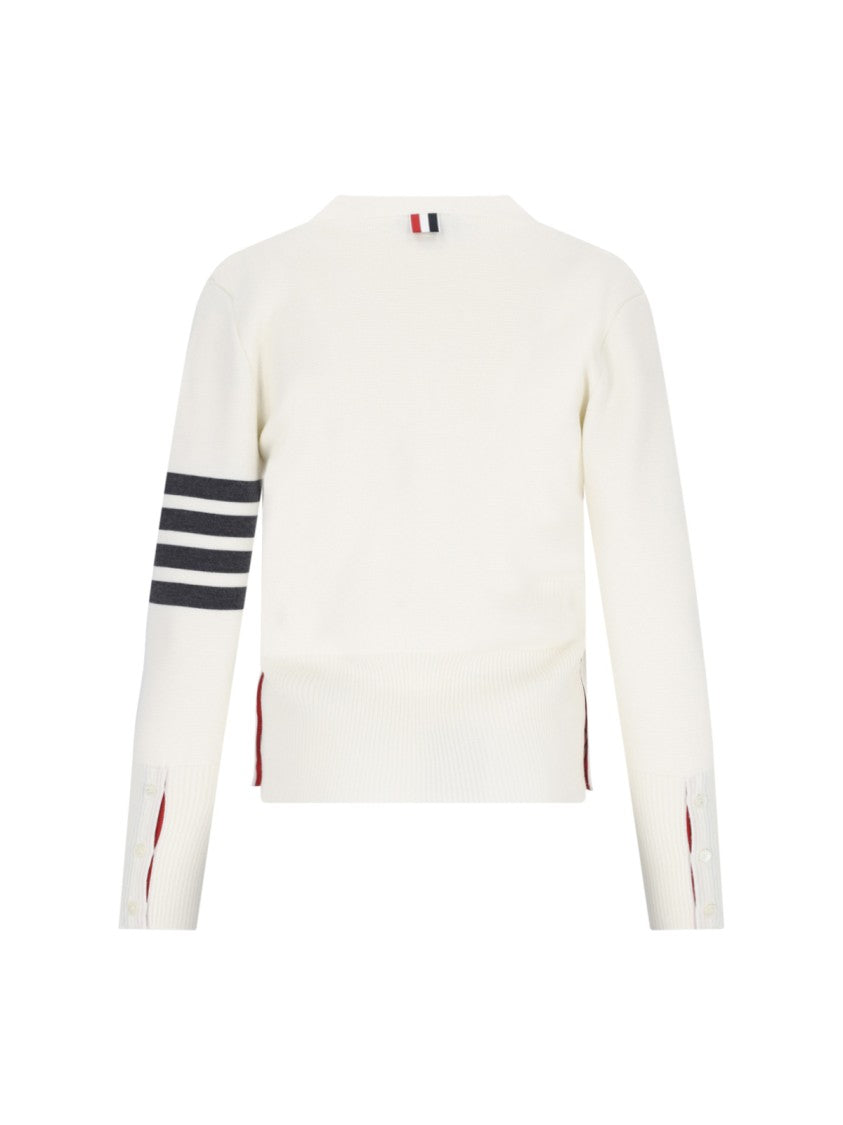 Thom Browne V-Neck Button-Front Cardigan With Striped Intarsia
