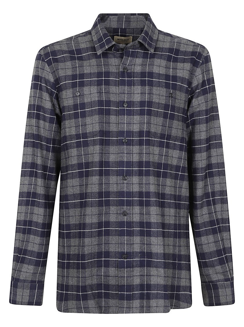 Woolrich Blue Plaid Cotton Flannel Shirt With Mother-Of-Pearl Buttons