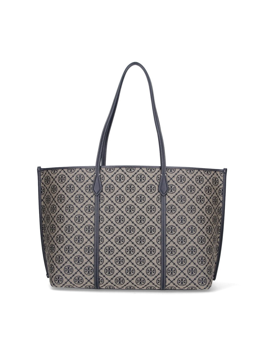 Tory Burch Blue T-Monogram Perry Cotton Canvas Tote