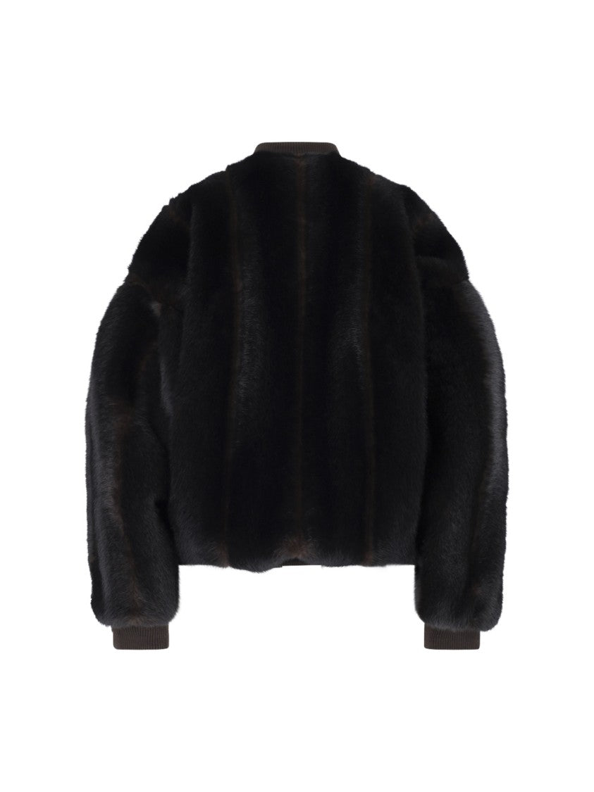 Mm6 By Maison Margiela Brown Faux Fur Bomber Jacket