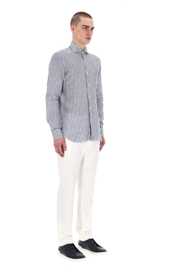Barba Dandylife Line Linen Tailored Stripe Shirt
