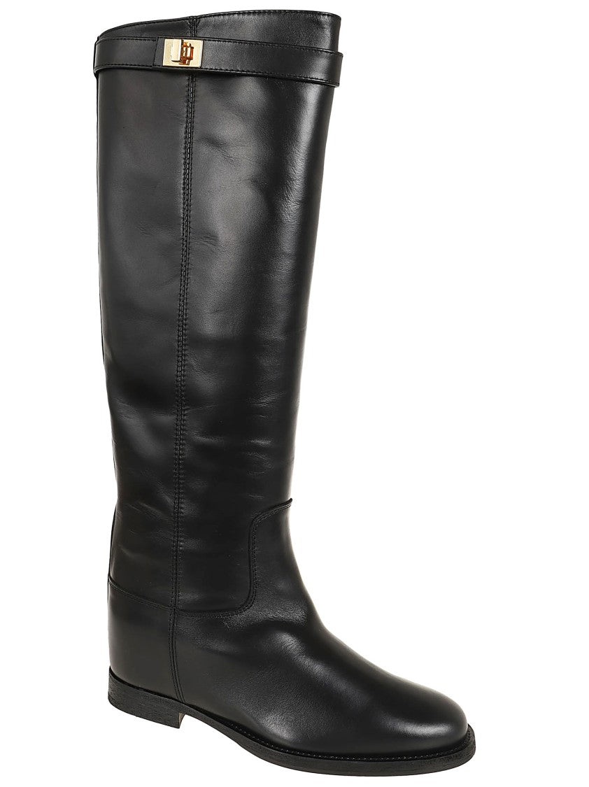 Via Roma 15 Tall Leather Boots With Hook-And-Eye Detail
