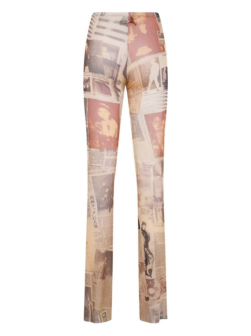 Jean Paul Gaultier Newspaper Print Silk-Nylon Trousers With Straight-Leg Silhouette