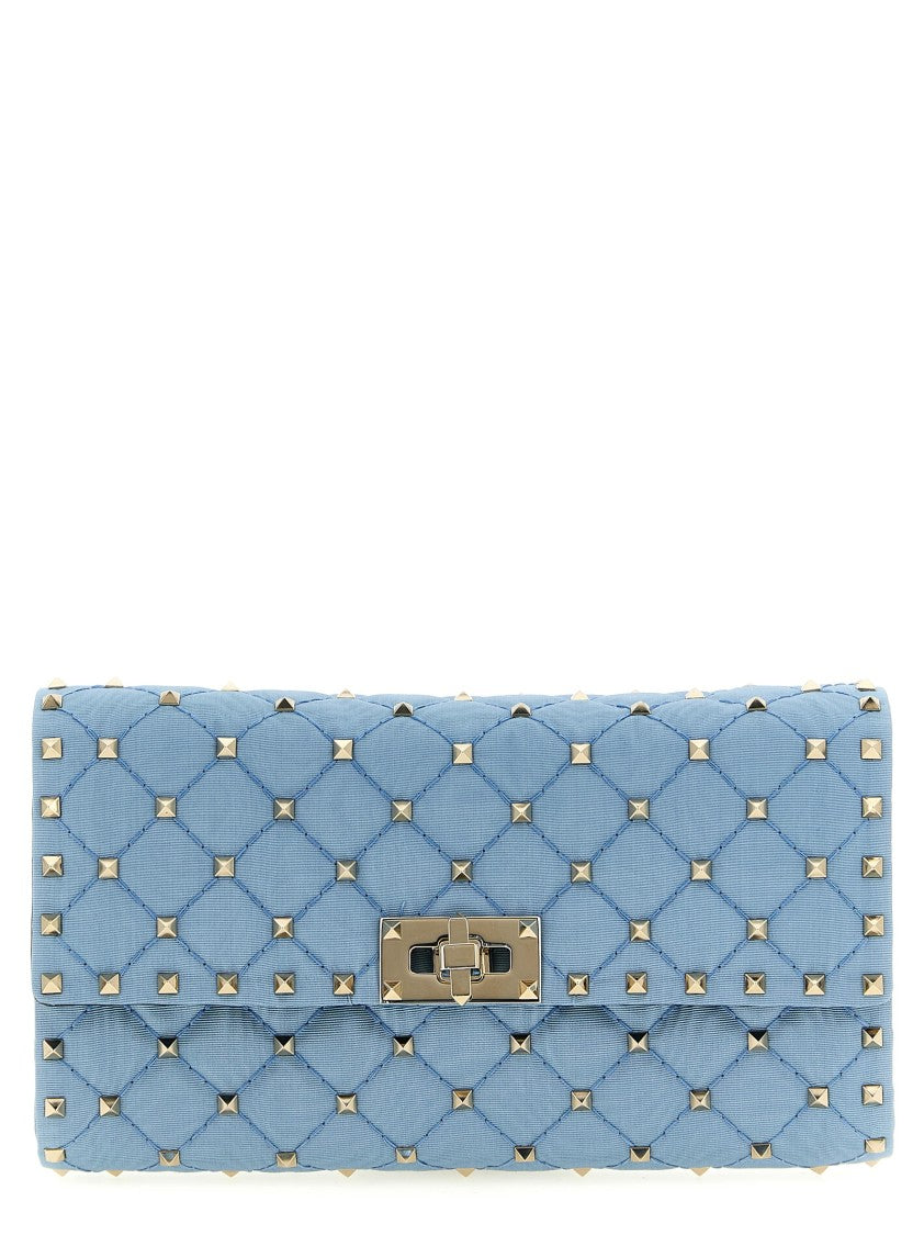 Valentino Garavani Quilted Moiré Rockstud Spike Shoulder Bag With Chain Strap