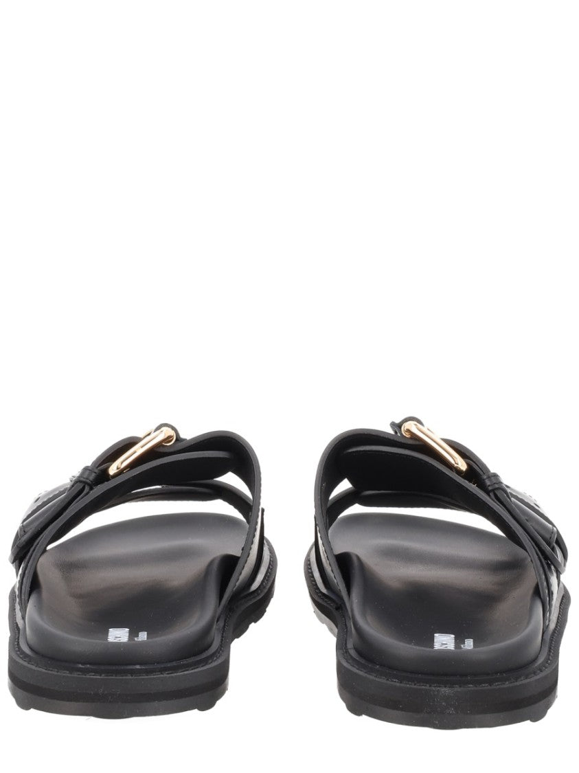 Moschino Gold Tie-Me Buckles Calf Leather Sandals
