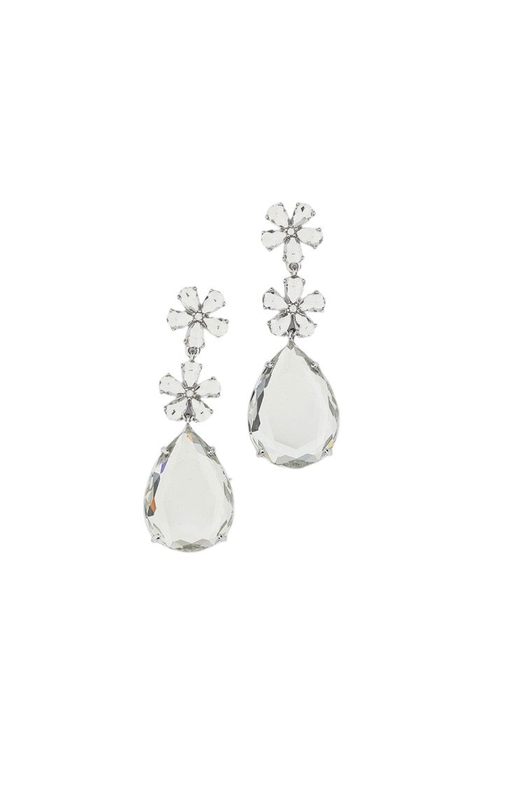 Self-Portrait Silver Crystal Flower Tiered Earrings
