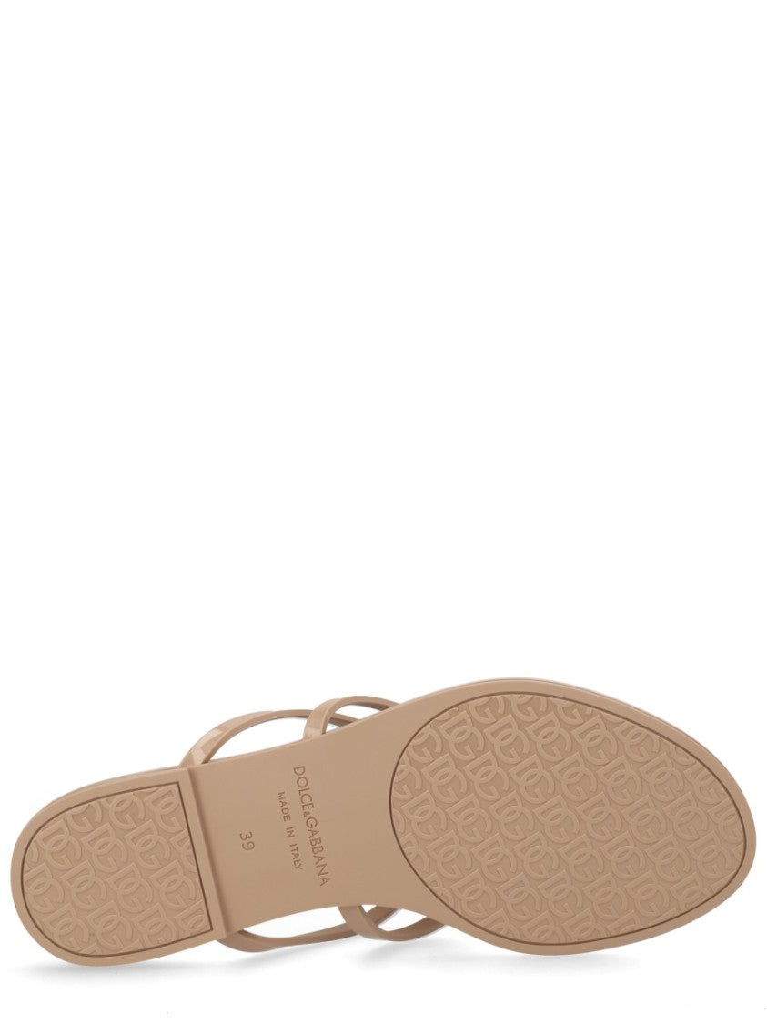 Dolce & Gabbana Neutrals Metallic Logo Dual Thin Straps Sandals