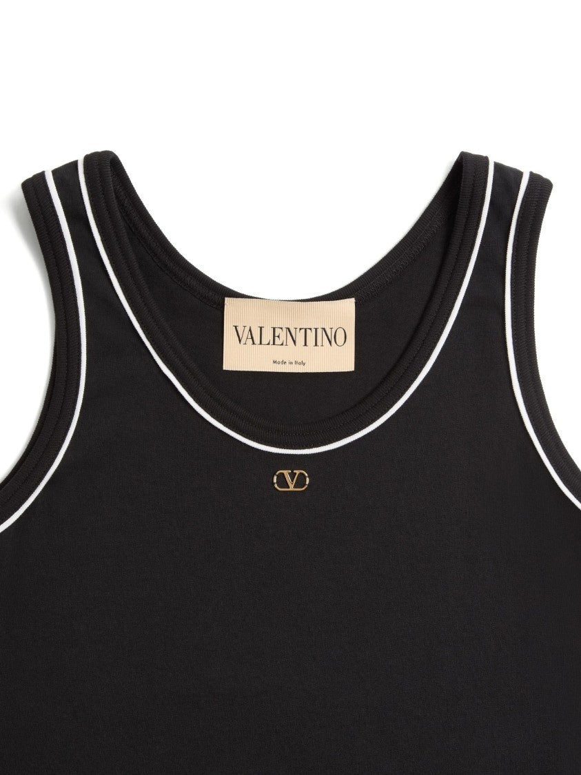 Valentino Jersey Top Sleeveless White Piping Tank