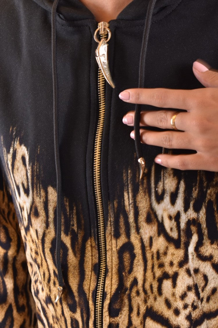Roberto Cavalli Multicolor Animal Print Sweatshirt With Gold-Tone Zipper