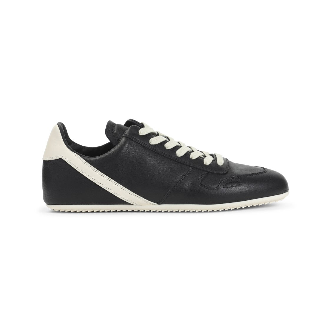 Rick Owens Black Leather Sneakers With Contrasting Lace-Up And Milk White Details