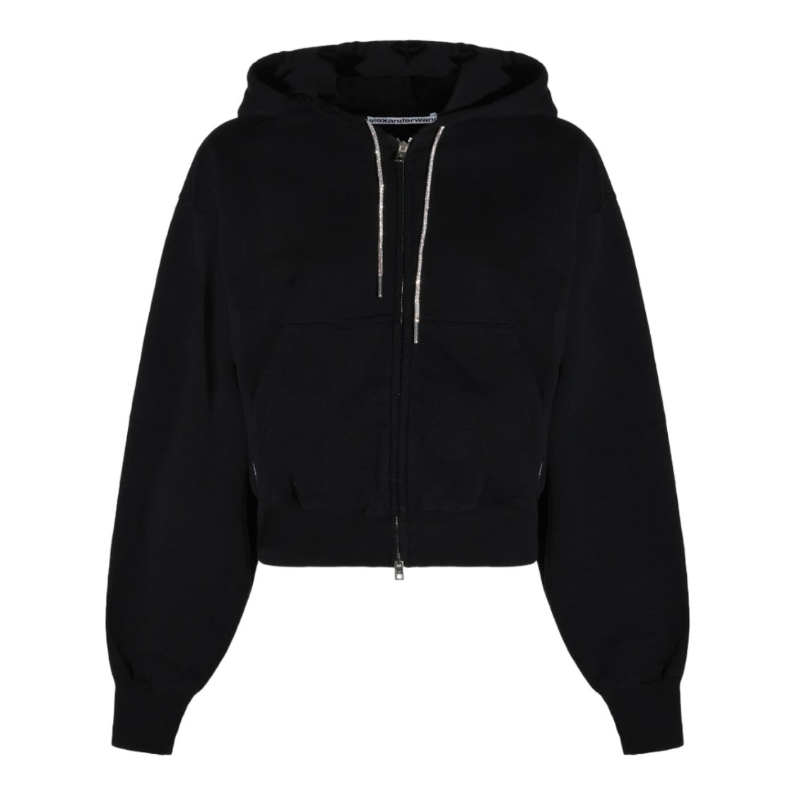 Alexander Wang Cropped Hoodie Sweater With Front Zipper And Ribbed Accents