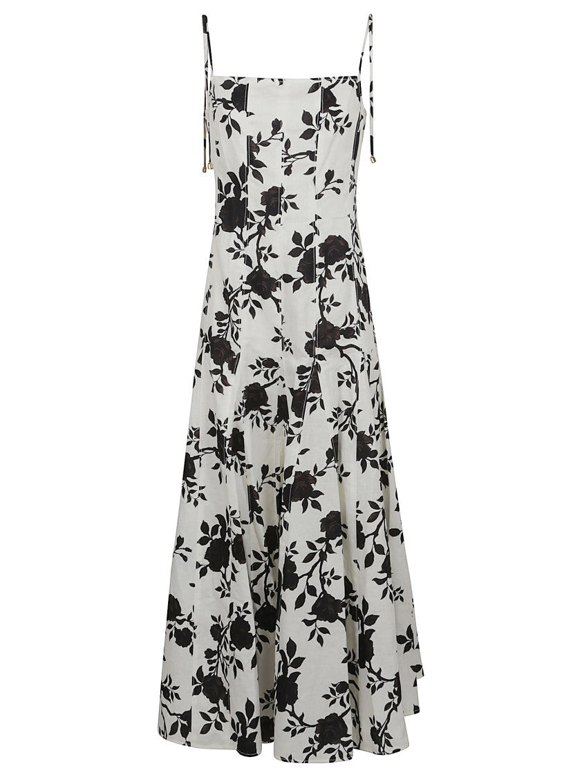 Self-Portrait Floral Print Linen Midi Dress