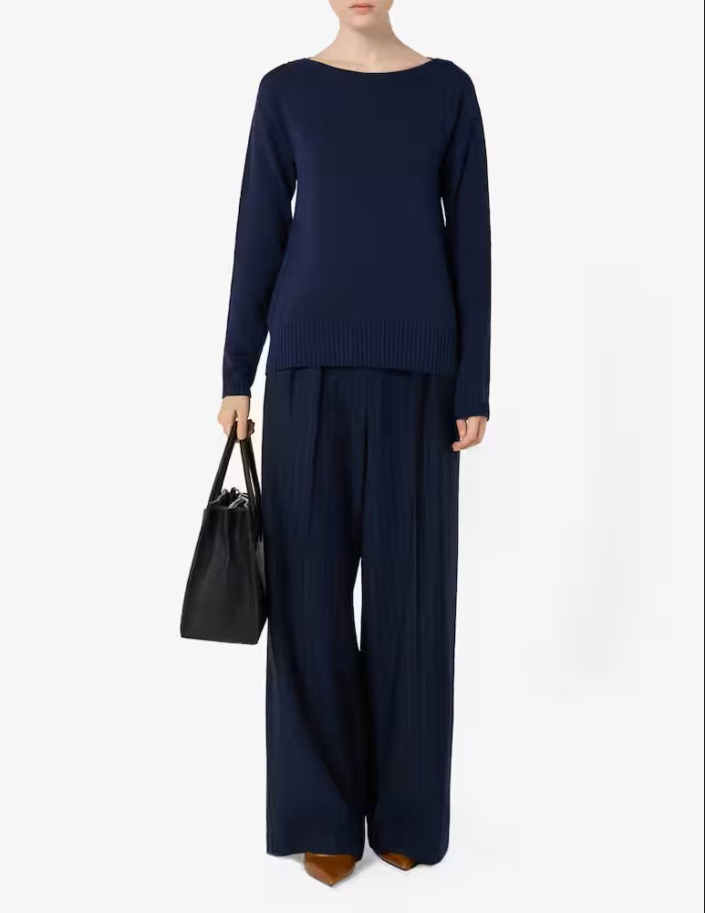Max Mara Navy Blue Regular Fit Knit Top