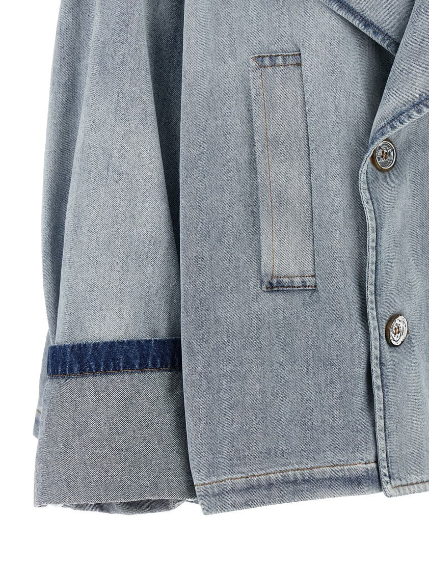 Mm6 By Maison Margiela Cotton Denim Double-Breasted Jacket With Asymmetric Hem