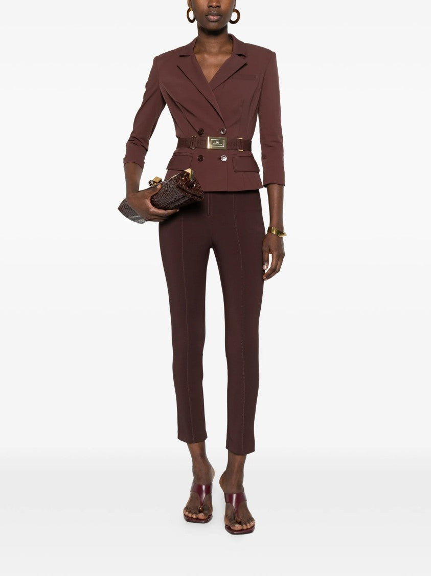 Elisabetta Franchi Double-Breasted Tailored Brown Belted Jacket