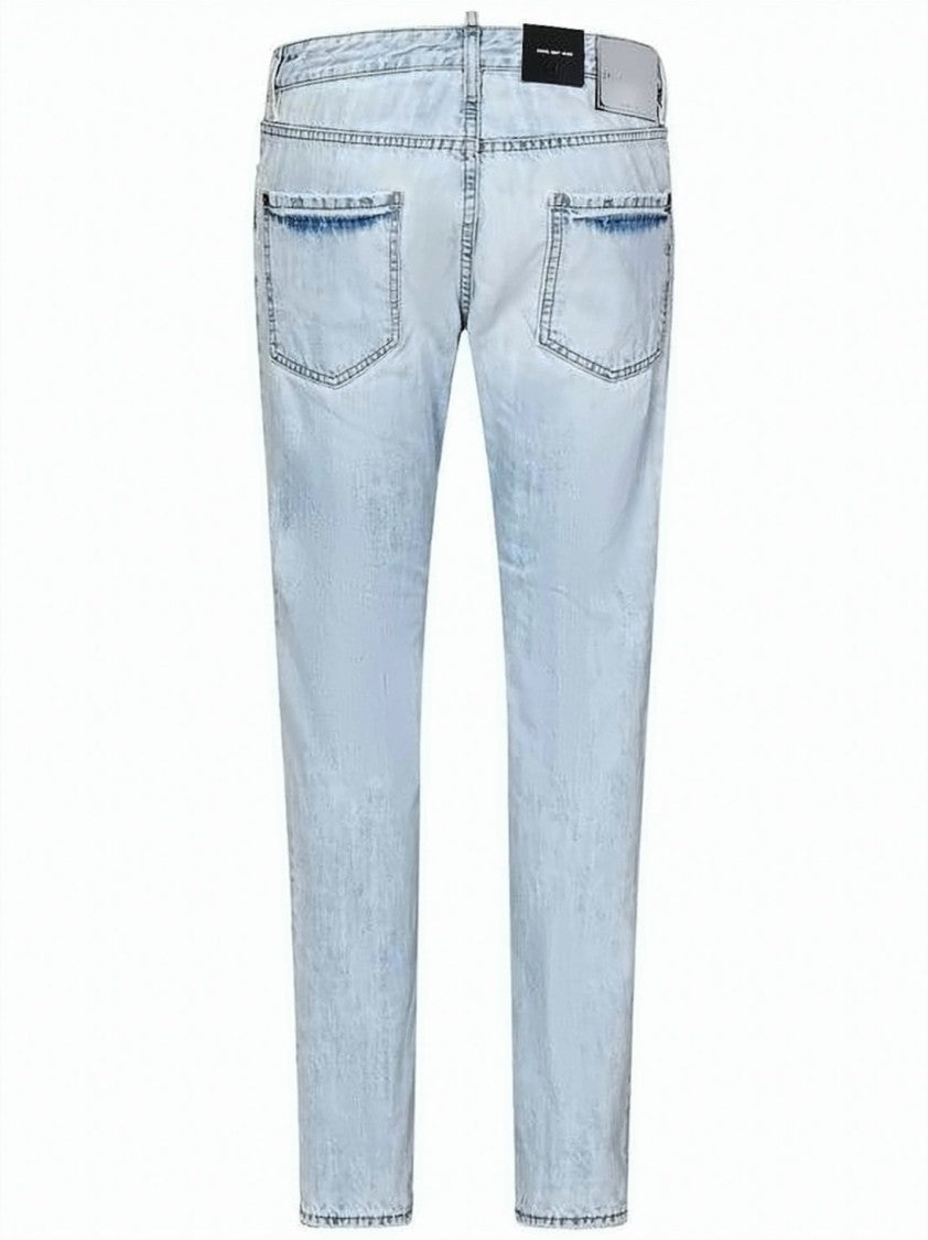 Dsquared2 Light Wash Denim Pants With Distressed Knee Design